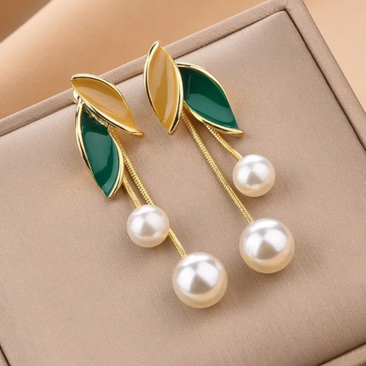 Pearl Leaf Tassel Earrings